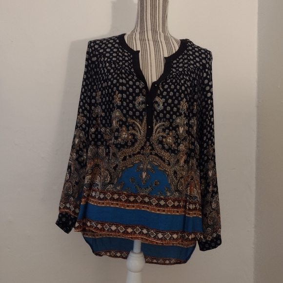 Anthropologie Meadow Rue Black Print Popover Flowy Blouse NWOT Size S - Picture 2 of 10